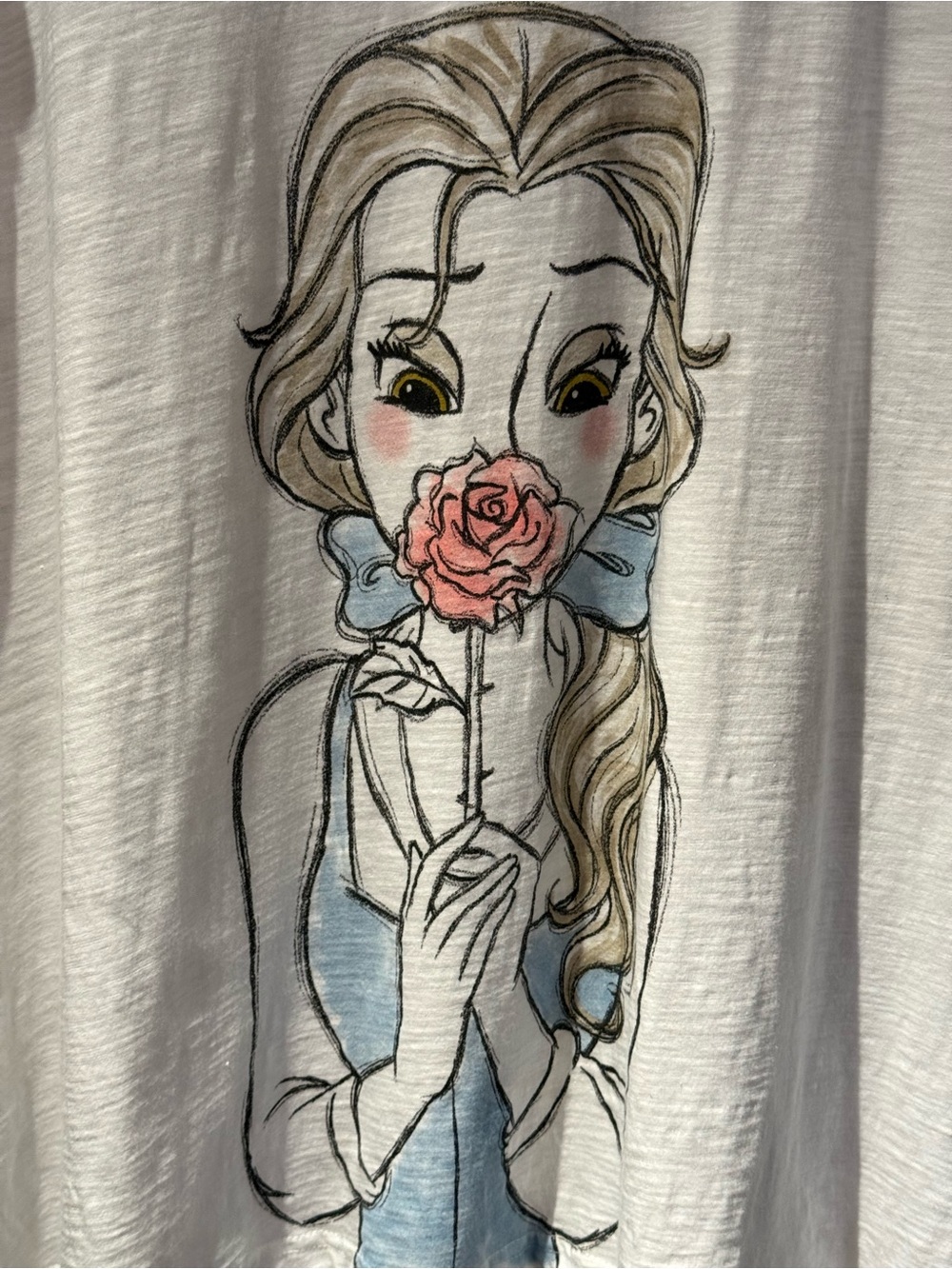 Disney White Short Sleeve V-Neck Tee with Belle Rose Graphic - Picture 2 of 7